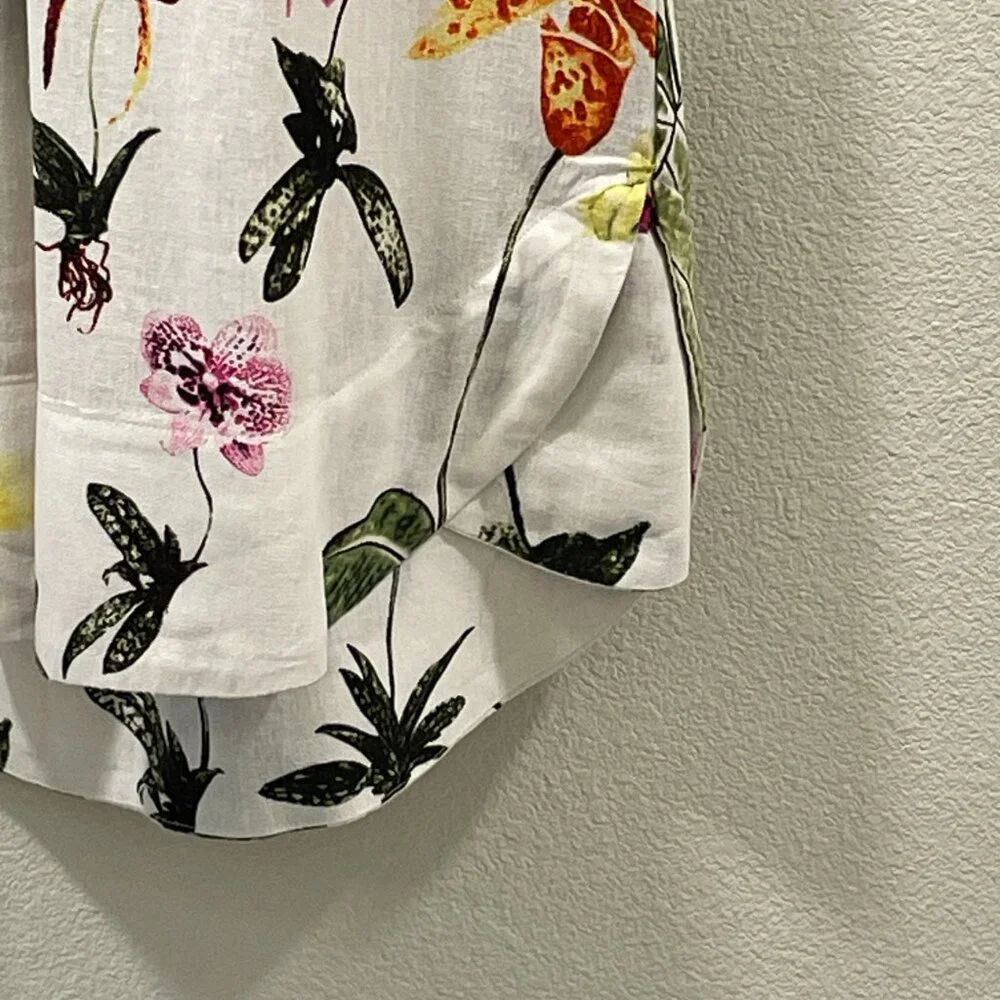 CYNTHIA ROWLEY NWT "Botanical" Sht Sleeve Linen Blend Mini Dress, Ivory/Multi L - Picture 5 of 12